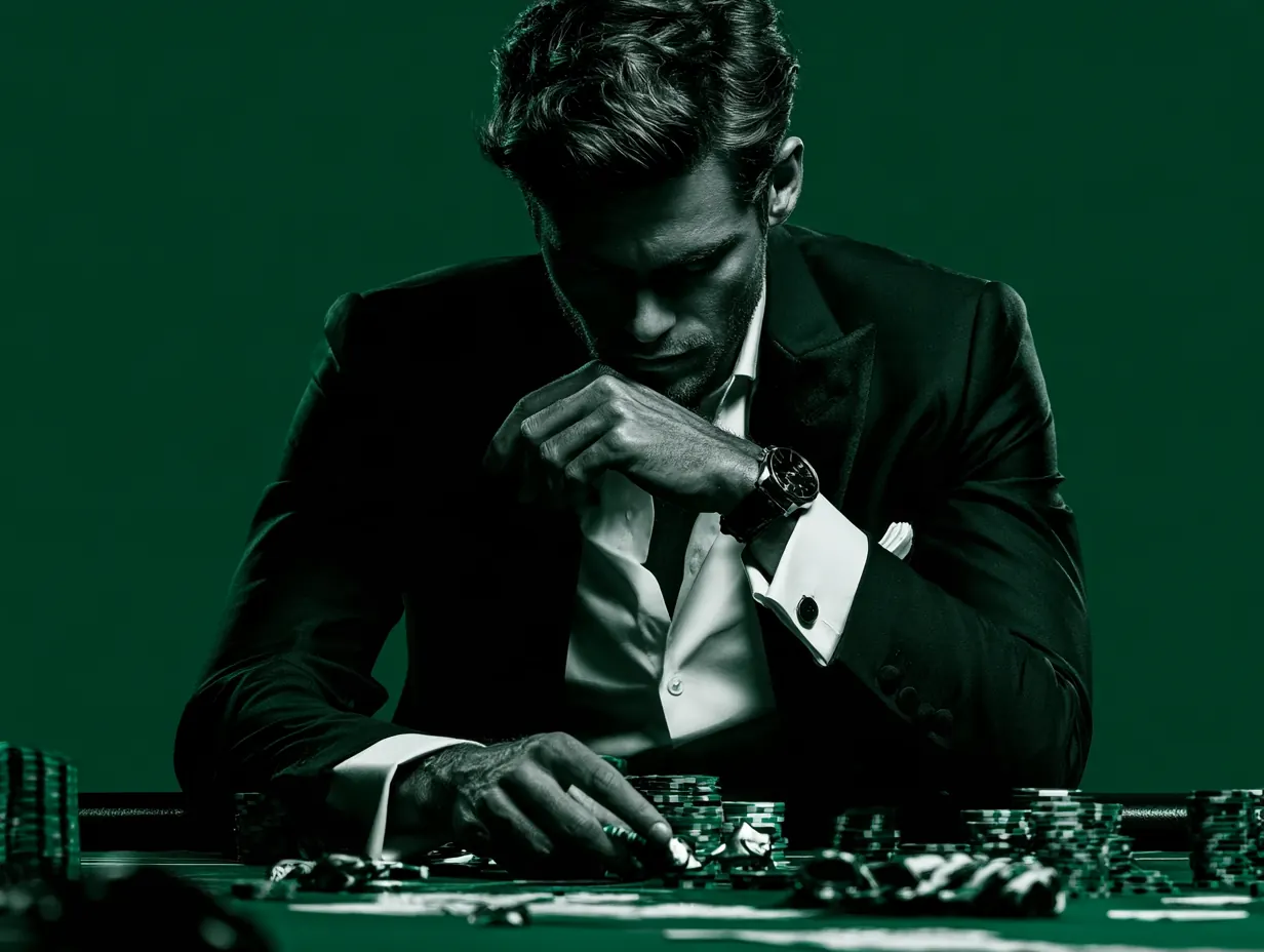 Jugador concentrado en una mesa de casino