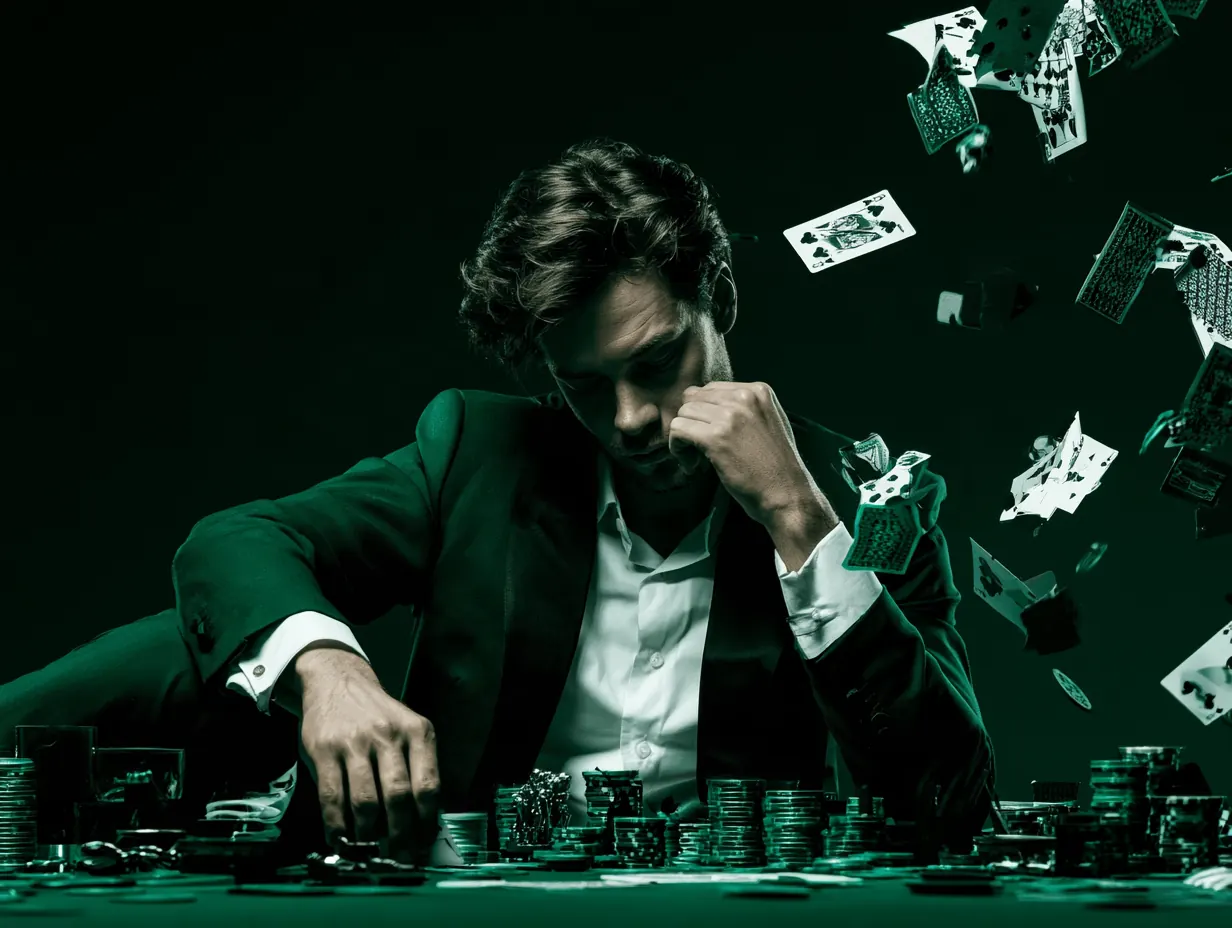Cartas en el aire sobre una mesa de póker